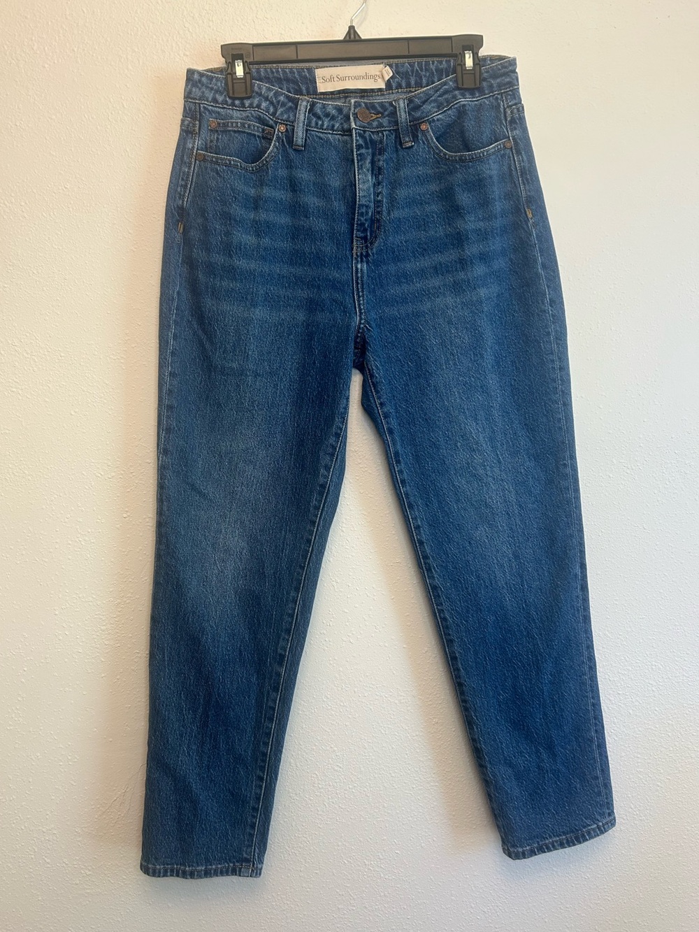 Soft Surroundings High Rise Dark Wash Slim Straight Leg Jeans